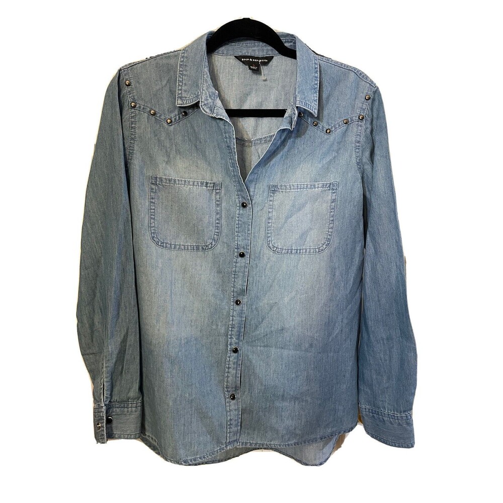 Rock and Republic Top Denim Button-Up Embellished Studded  Woman’s  Size Small